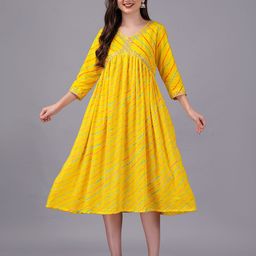 KPF Yellow Print Fit & Flare Midi Dress-image-35