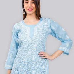 Seva Chikan Ethnic Motifs Embroidered Chikankari Detail straight Kurti-picture-25