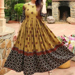 SAK JAIPUR Ethnic Motifs Printed Cotton Anarkali Kurta-13