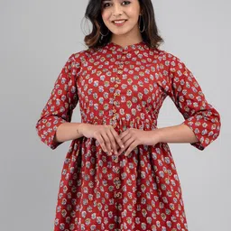 FERANOID A-Line Ethnic Motifs Printed Pure Cotton Kurti-image-96