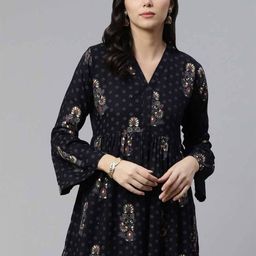 SAK JAIPUR Floral Printed V-Neck Kurti-image-80