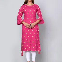 MAUKA Polks Dots Printed Bell Sleeves Straight Kurta-picture-55