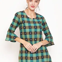 AKIMIA Women Green Woven Design Pure Cotton Jacquard Handloom Thread Work Kurti-image-54