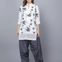 Trendzmy Mandarin Collar Floral Printed Pure Cotton Kurti-picture-44