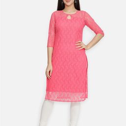 NUEVOSDAMAS Women Pink Floral Embroidered Keyhole Neck Kurta-image-82
