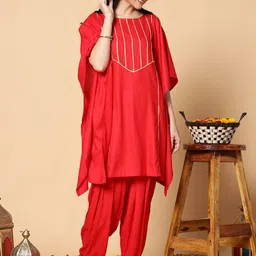 LetsDressUp Printed Boat Neck Flared Sleeves Pleated Kaftan Kurti-image-25