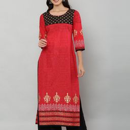 EZIS FASHION Women Red & Black Ethnic Motifs Printed Pure Cotton Kurta-image-78