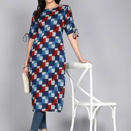 ftDiva Geometric Printed Boat Neck Pure Cotton Straight Kurta-11