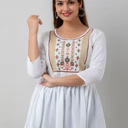 SHOOLIN Ethnic Motifs Embroidered A-Line Kurti-image-22