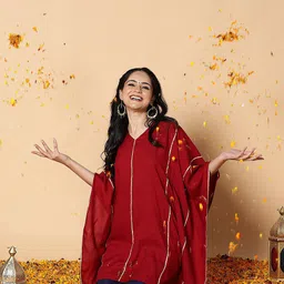 LetsDressUp Printed V-Neck Pleated Kaftan Kurti-image-87