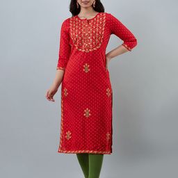 STYLE ANGEL Embroidered & Printed Round Neck Straight Kurta-image-96