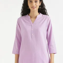 SAADAA Mandarin Collar Linen Straight Kurti-picture-28