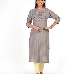 NH KAPDEWALA Striped Thread Work Straight Kurta-image-6