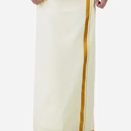 PRAKASAM COTTON Men Cream Solid Pure Cotton Dhotis-11