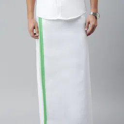 WHITE HEART Men White Solid Pure Cotton Dhotis-image-30