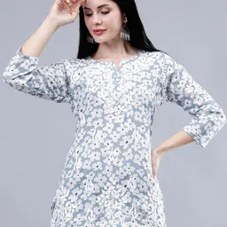 Seva Chikan Ethnic Motifs Embroidered Chikankari Handloom Chikankari Kurti-picture-10