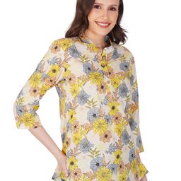 INDIAN KNOTS Floral Printed Mandarin Collar Pure Cotton Kurti-image-84