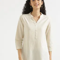 SAADAA Mandarin Collar Linen Straight Kurti-52