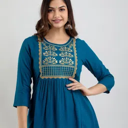 SHOOLIN Ethnic Motifs Embroidered A-Line Kurti-picture-25