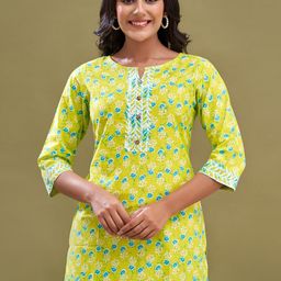 FERANOID Floral Printed Round Neck Pure Cotton Straight Kurti-picture-46