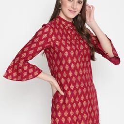AKIMIA Maroon & Gold-Toned Ethnic Motifs Printed Pure Cotton Kurti-picture-18