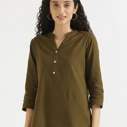 SAADAA Mandarin Collar Linen Straight Kurti-36