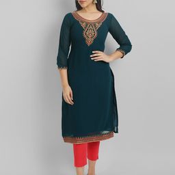 Femvy Ethnic Motifs Embroidered Georgette Kurta-picture-35