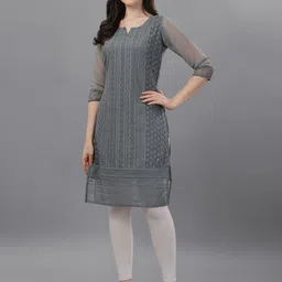 Fashion2wear Floral Embroidered Chikankari Straight Kurta-picture-5