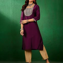 Sangria Embroidered Yoke Design Straight Kurta-picture-17