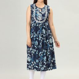 COTTON CULTURE Floral Printed Pure Cotton Keyhole Neck A-Line Kurta-image-28