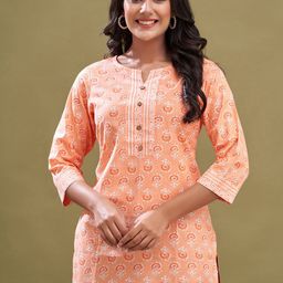 FERANOID Floral Printed Round Neck Pure Cotton Straight Kurti-picture-19
