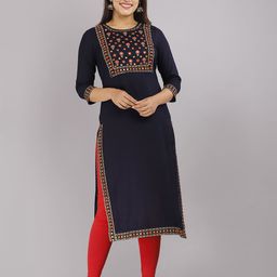 KALINI Ethnic Motifs Embroidered Mirror Work Straight Kurta-image-86