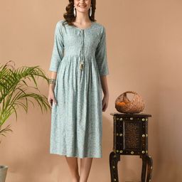 VIDHANI Bandhani Printed Tie Up Neck Fit & Flare Ethnic Dresses-picture-32