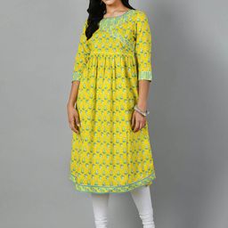 KALINI Ethnic Motifs Printed Gotta Patti A-Line Cotton Kurta-image-46