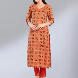 MADHURAM Orange Geometric Printed V-Neck Kurti-picture-39
