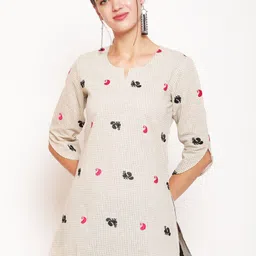 AKIMIA Women Cream-Coloured Woven Design Thread Work Pure Cotton Thread Work Kurti-picture-46