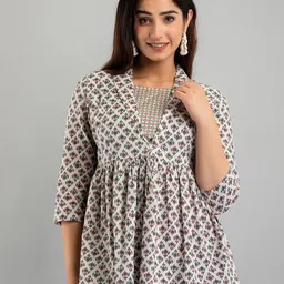 FERANOID Ethnic Motifs Printed Pure Cotton Pleated Kurti-picture-54