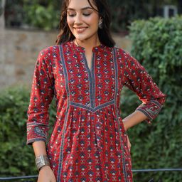 Rain & Rainbow Ethnic Motifs Printed Pure Cotton A-Line Kurti-35