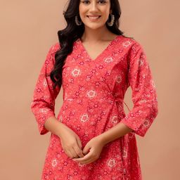 FERANOID Floral Printed V-Neck Pure Cotton Angrakha A-Line Kurti-picture-58