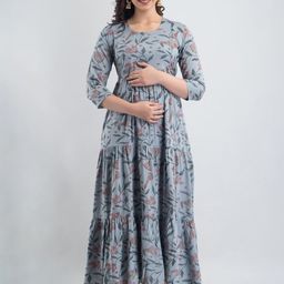 Pranati Enterprise Floral Printed Fit & Flare Maternity Ethnic Dresses-image-9