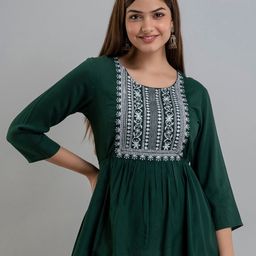SHOOLIN Ethnic Motifs Embroidered A-Line Kurti-image-6