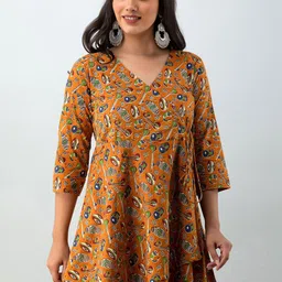 FERANOID Ethnic Motifs Printed V-Neck Pure Cotton Angrakha Kurti-57