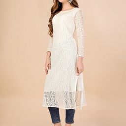 FORKEY Woven Design Round Neck Regular Kurta-34