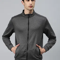 Alcis Men Charcoal Grey Solid Sporty Jacket-26