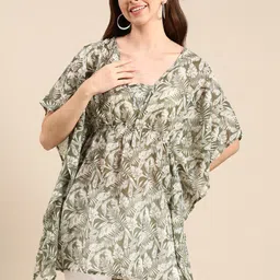 SHOWOFF Ethnic Motifs Printed V-Neck Kimono Sleeves Kaftan Kurti-picture-45