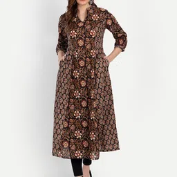SUTI Women Black & Brown Ethnic Motifs Printed Pure Cotton Panelled Kurta-image-31