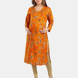 Be You Floral Printed Round Neck Maternity Straight Kurta-image-93