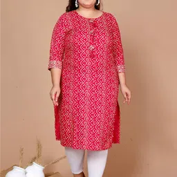 MIRAVAN Plus Size Bandhani Printed Straight Kurta-picture-13