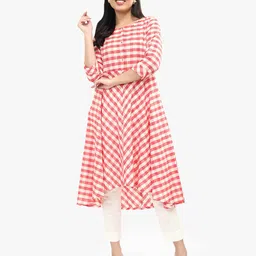 Sangria Checked Printed Pure Cotton A-Line Kurti-image-11