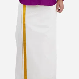 PRAKASAM COTTON Men White & Gold-Coloured Solid Pure Cotton Dhoti-picture-10